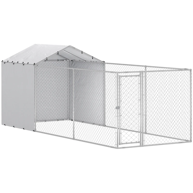 PawHut Galvanized Steel Dog Kennel Outdoor with Waterproof & UV-Resistant Cover for Large Dogs, 19.7' x 7.5' x 7.5'