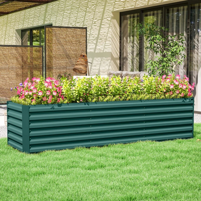 Outsunny 8x2x2ft Galvanized Raised Garden Bed Kit with Safety Edging for Flowers, Herbs and Vegetables, Green