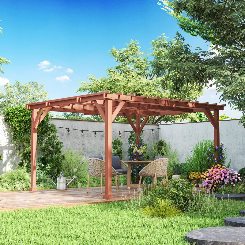 Outsunny 11' x 12.5' Outdoor Wood Pergola with Grape Trellis for Patio, Deck, Backyard, Lawn