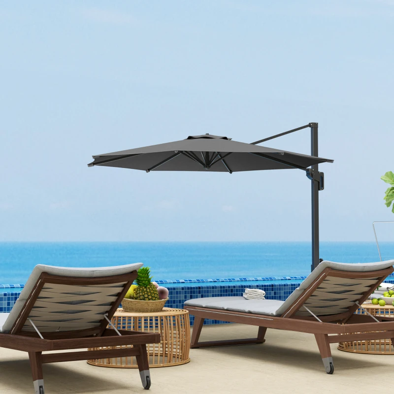 Outsunny 10' Offset Patio Umbrella Cantilever Umbrella with Aluminium Pole 360° Rotation and Tilt Adjustment, Grey