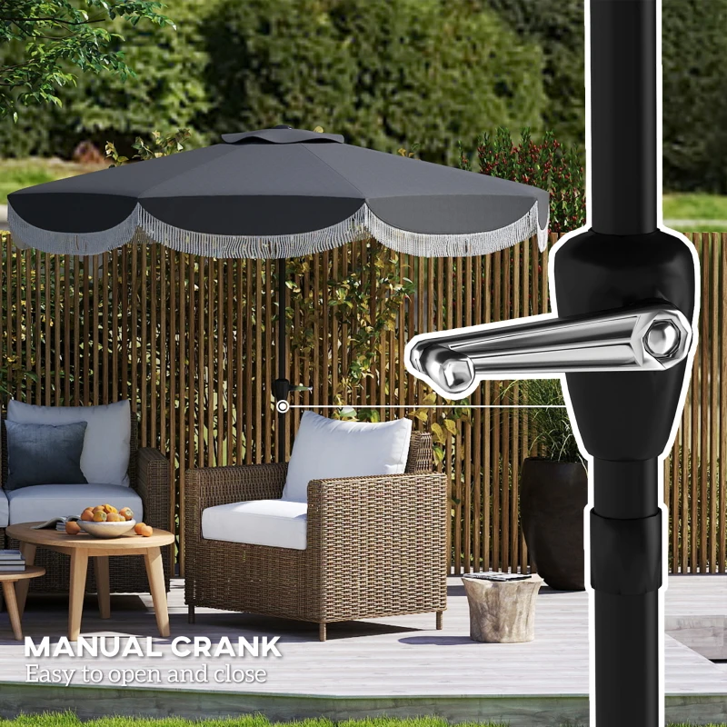 Outsunny 9FT Patio Umbrella Parasol, UPF 30+ Outdoor Market Umbrella with Crank, 8 Ribs, Push Button Tilt, Vented Patio Table Umbrella for Deck Backyard Lawn, Charcoal Grey