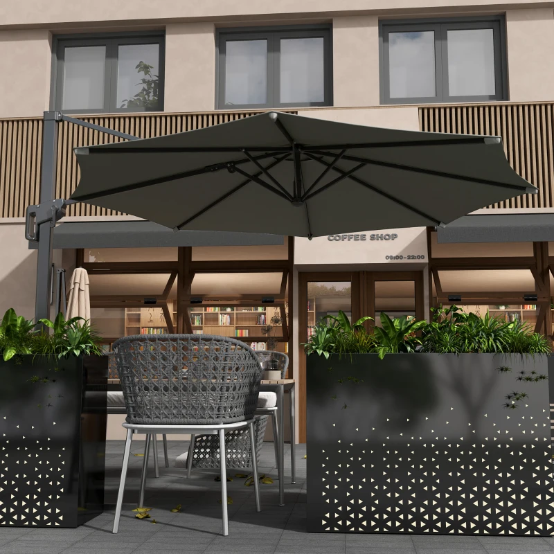 Outsunny 10' Offset Patio Umbrella Cantilever Umbrella with Aluminium Pole 360° Rotation and Tilt Adjustment, Grey