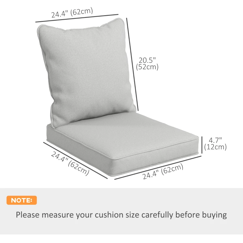Outsunny Seat Cushion Back Pillows Replacement Set of 2, Patio Chair Cushions Set for Indoor Outdoor, Light Grey