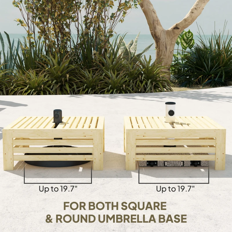 Outsunny 2-in-1 Outdoor Storage Box for Umbrella Base, Coffee End Table, Wooden Patio Umbrella Stand Table, Natural Wood