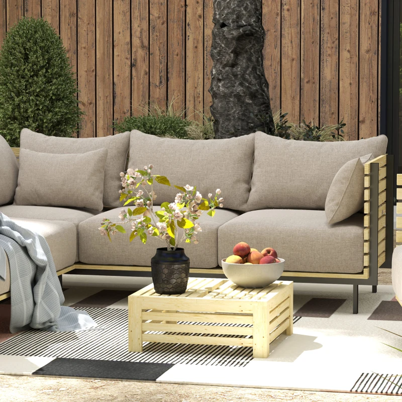 Outsunny 2-in-1 Outdoor Storage Box for Umbrella Base, Coffee End Table, Wooden Patio Umbrella Stand Table, Natural Wood