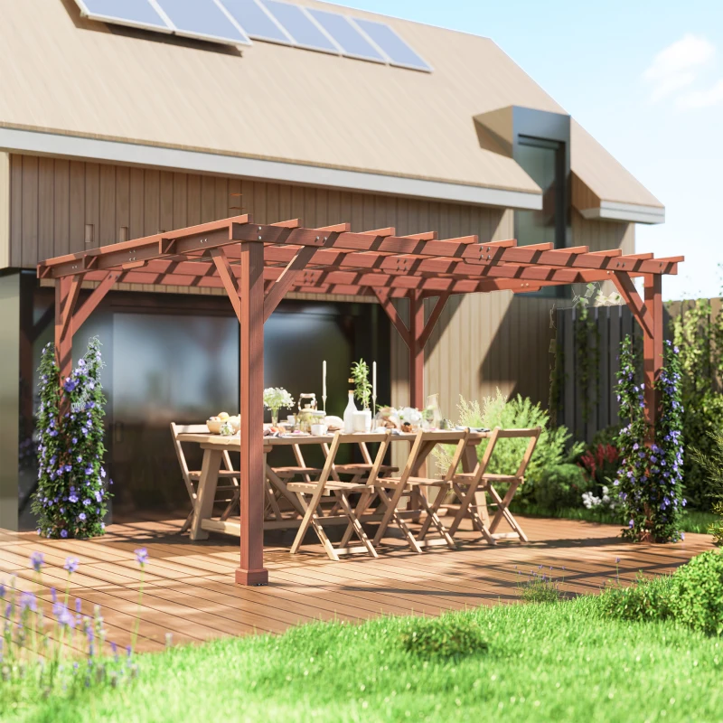 Outsunny 11' x 12.5' Outdoor Wood Pergola with Grape Trellis for Patio, Deck, Backyard, Lawn