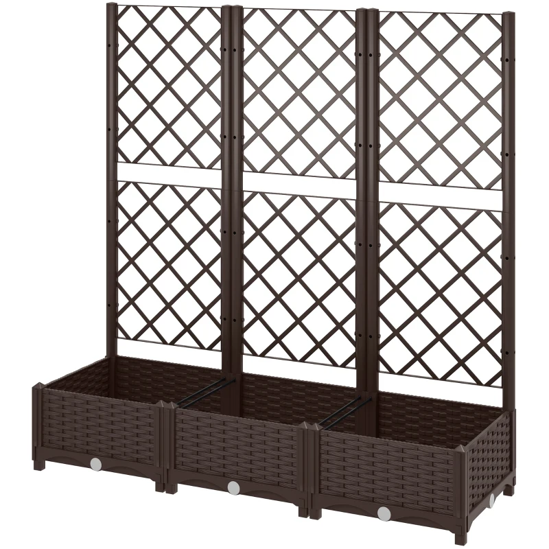 Outsunny Raised Garden Bed with Trellis, PE Rattan Flower Bed with Drainage Holes and Drain Plugs, 47" x 16" x 48"
