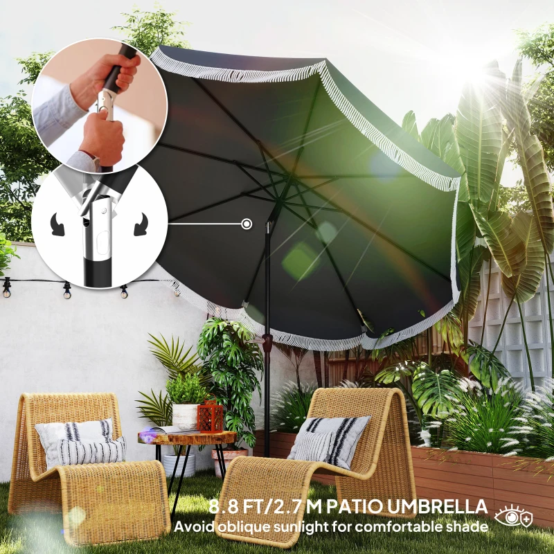 Outsunny 9FT Patio Umbrella Parasol, UPF 30+ Outdoor Market Umbrella with Crank, 8 Ribs, Push Button Tilt, Vented Patio Table Umbrella for Deck Backyard Lawn, Charcoal Grey
