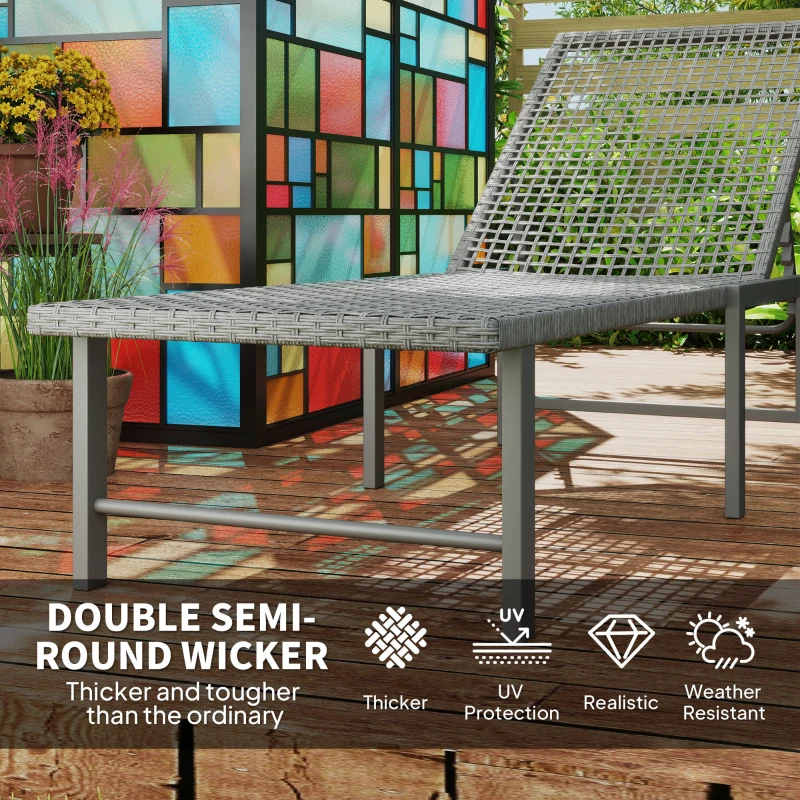 Outsunny Wicker Outdoor Lounge Chair, Rattan Reclining Patio Lounger Tanning Chair with Adjustable Back, Light Grey