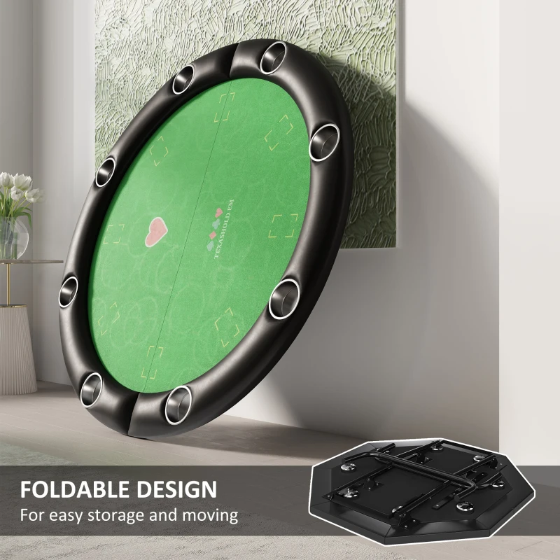 Soozier Poker Table Foldable 47" Round Casino Folding Game Table for 8 Players with Cup Holders, Green