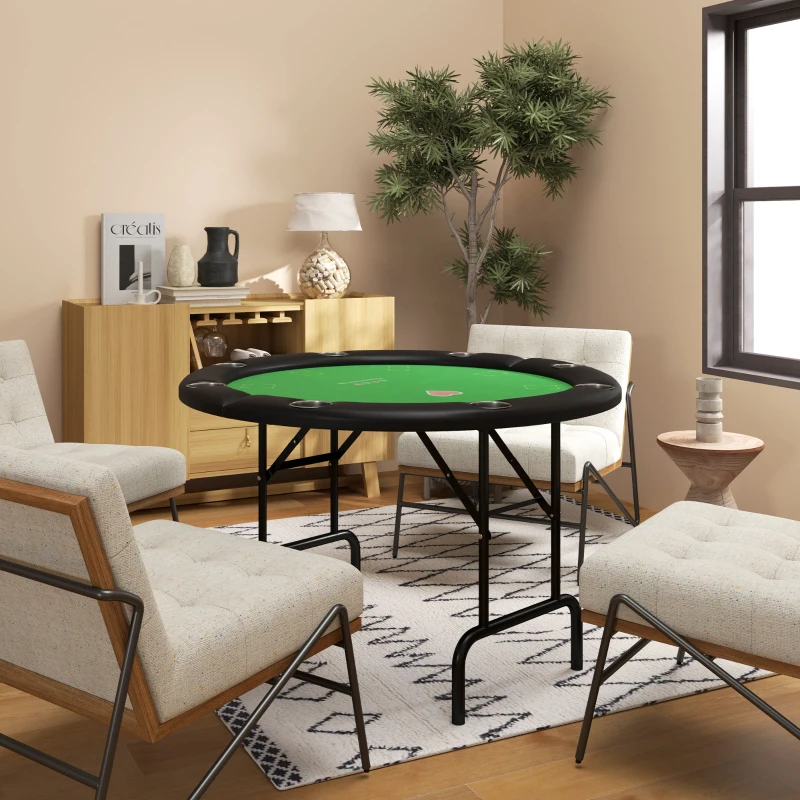 Soozier Poker Table Foldable 47" Round Casino Folding Game Table for 8 Players with Cup Holders, Green
