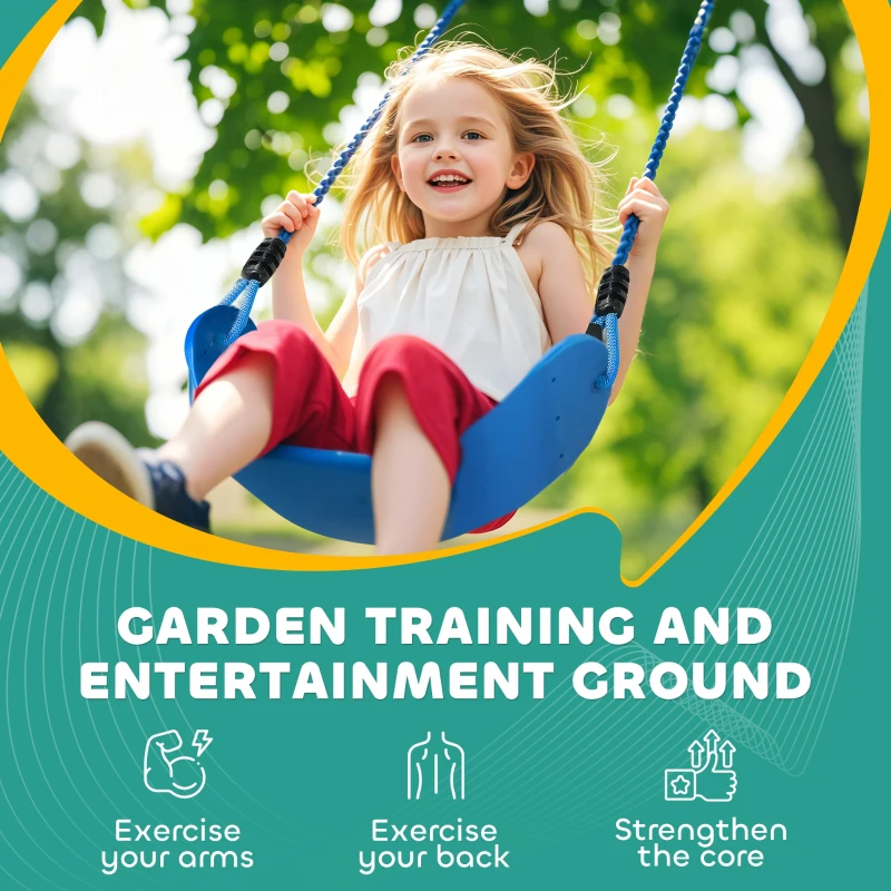 Qaba 32.8' Ninja Warrior Obstacle Course for Kids 3-6 Years, with Swing, Monkey Bars, Climbing Ladder, Gym Rings, Blue