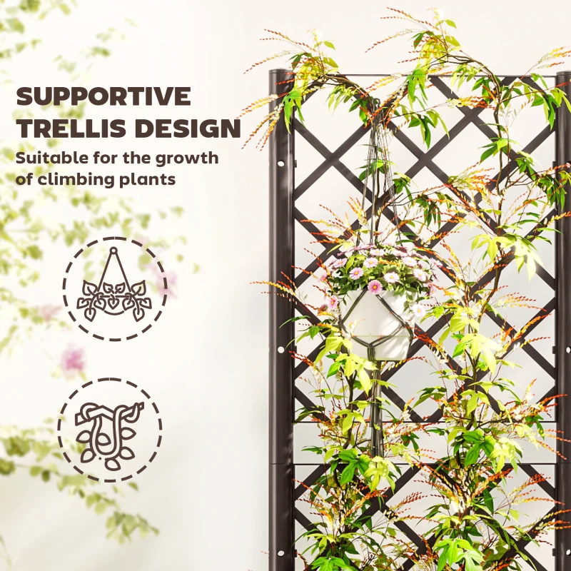 Outsunny Raised Garden Bed with Trellis, Plastic Raised Flower Bed with Drainage Holes and Drain Plugs, 16" x 16" x 48"