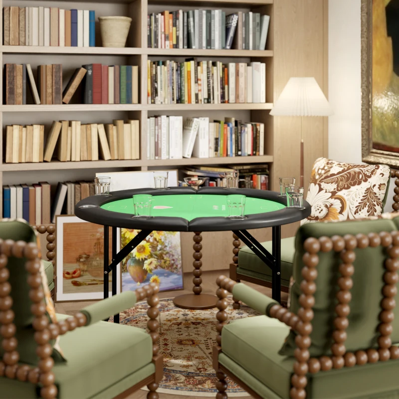 Soozier Poker Table Foldable 47" Round Casino Folding Game Table for 8 Players with Cup Holders, Green