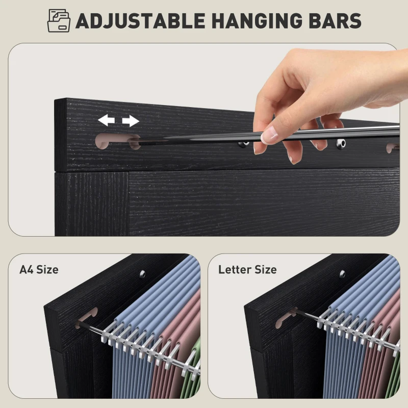 HOMCOM Vertical File Cabinet with 3 Drawers, Rustic Farmhouse Office Storage Cabinet for A4, Letter Size, Distressed Black