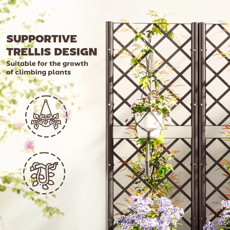 Outsunny Raised Garden Bed with Trellis, PE Rattan Flower Bed with Drainage Holes and Drain Plugs, 47" x 16" x 48"