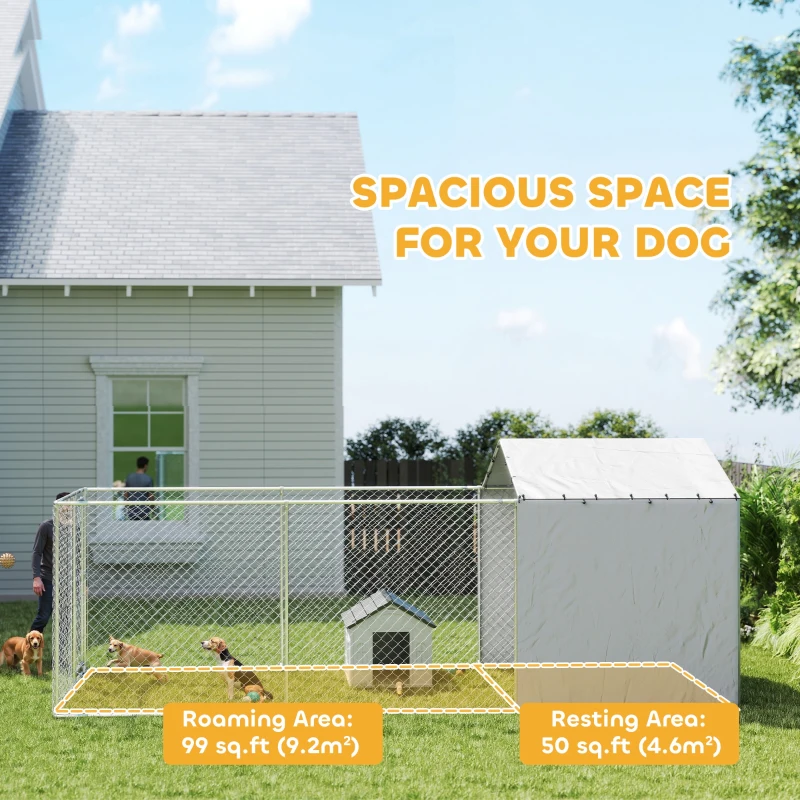 PawHut Galvanized Steel Dog Kennel Outdoor with Waterproof & UV-Resistant Cover for Large Dogs, 19.7' x 7.5' x 7.5'