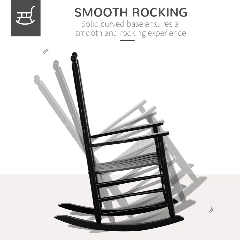 Outsunny Wooden Outdoor Rocking Chair, Patio Rocking Chair with Slatted High Back and Armrests for Porch, Garden, Lawn, Black