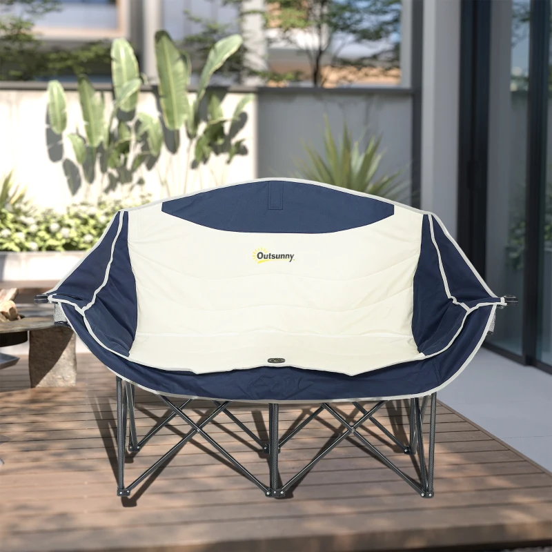 Outsunny Portable Camp Chair, Double Camping Chair with Cup Holders and Carry Bag, Support 551 lbs, Navy Blue