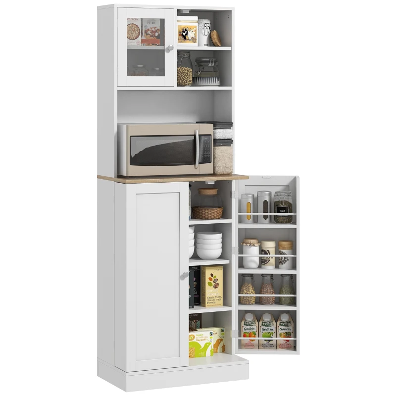 HOMCOM 66.5" Tall Kitchen Pantry Cabinet, Kitchen Hutch, Microwave Cabinet with Adjustable Shelves for Dining Room, White