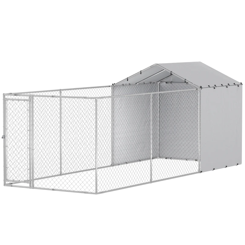 PawHut Galvanized Steel Dog Kennel Outdoor with Waterproof & UV-Resistant Cover for Large Dogs, 19.7' x 7.5' x 7.5'