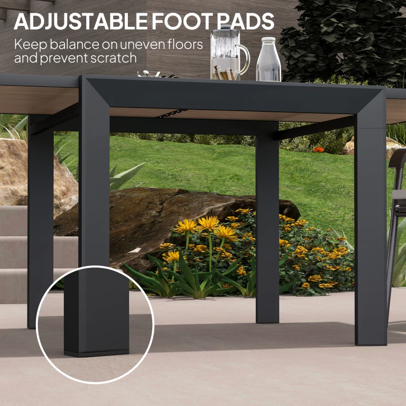 Outsunny 35.5"-71" Expandable Outdoor Dining Table for 4-6 People, Aluminum Patio Table with Slatted Wood Grain Top, Natural