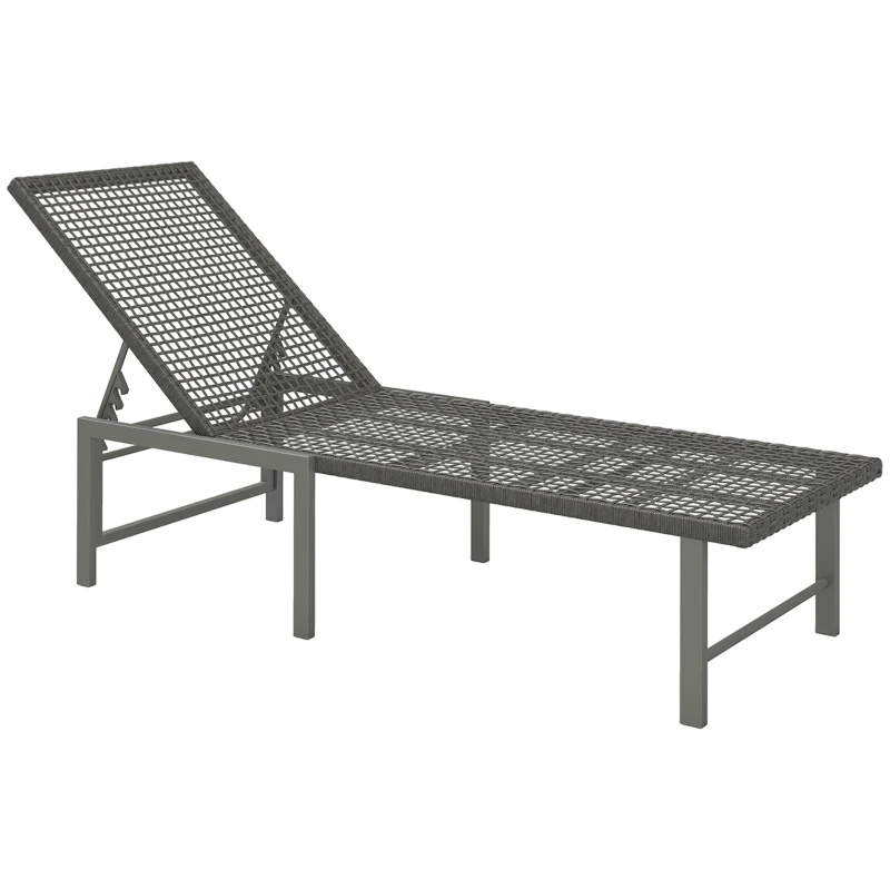 Outsunny Wicker Outdoor Lounge Chair, Rattan Reclining Patio Lounger Tanning Chair with Adjustable Back, Light Grey