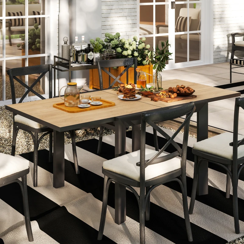 Outsunny 35.5"-71" Expandable Outdoor Dining Table for 4-6 People, Aluminum Patio Table with Slatted Wood Grain Top, Natural