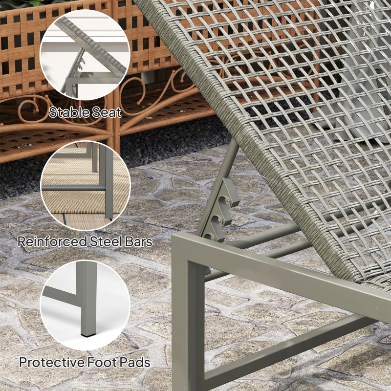 Outsunny Wicker Outdoor Lounge Chair, Rattan Reclining Patio Lounger Tanning Chair with Adjustable Back, Light Grey