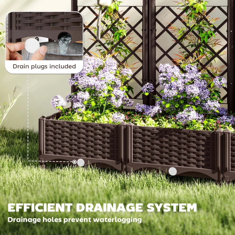 Outsunny Raised Garden Bed with Trellis, PE Rattan Flower Bed with Drainage Holes and Drain Plugs, 47" x 16" x 48"