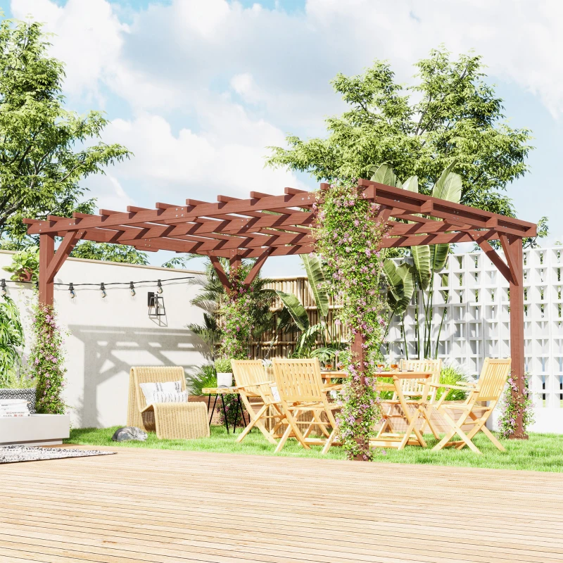 Outsunny 11' x 12.5' Outdoor Wood Pergola with Grape Trellis for Patio, Deck, Backyard, Lawn