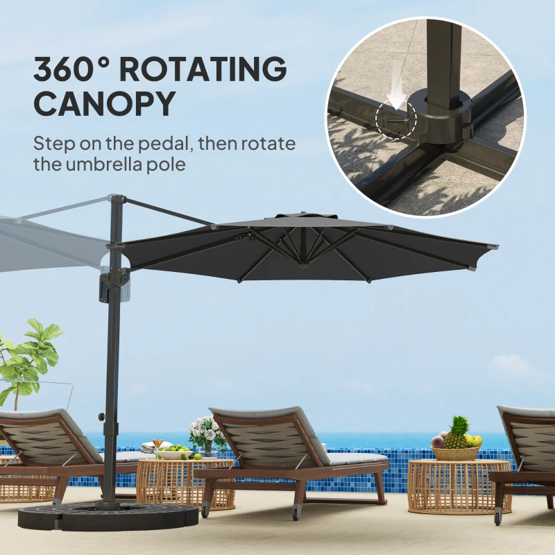 Outsunny 10' Offset Patio Umbrella Cantilever Umbrella with Aluminium Pole 360° Rotation and Tilt Adjustment, Grey