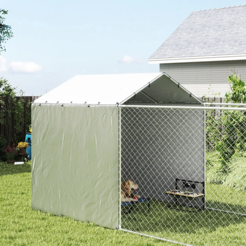 PawHut Galvanized Steel Dog Kennel Outdoor with Waterproof & UV-Resistant Cover for Large Dogs, 19.7' x 7.5' x 7.5'
