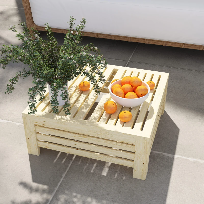 Outsunny 2-in-1 Outdoor Storage Box for Umbrella Base, Coffee End Table, Wooden Patio Umbrella Stand Table, Natural Wood