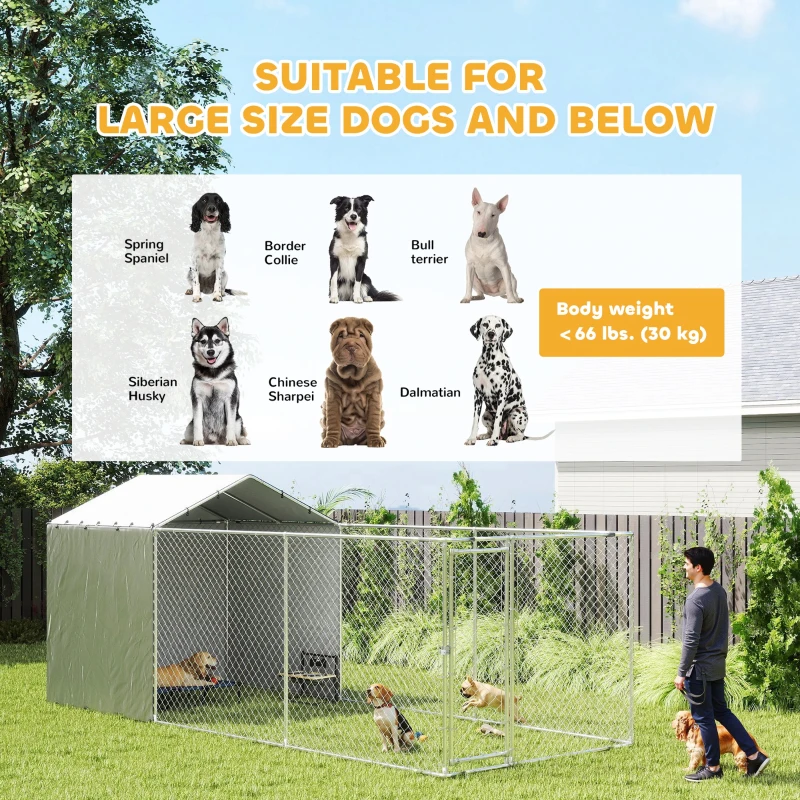 PawHut Galvanized Steel Dog Kennel Outdoor with Waterproof & UV-Resistant Cover for Large Dogs, 19.7' x 7.5' x 7.5'