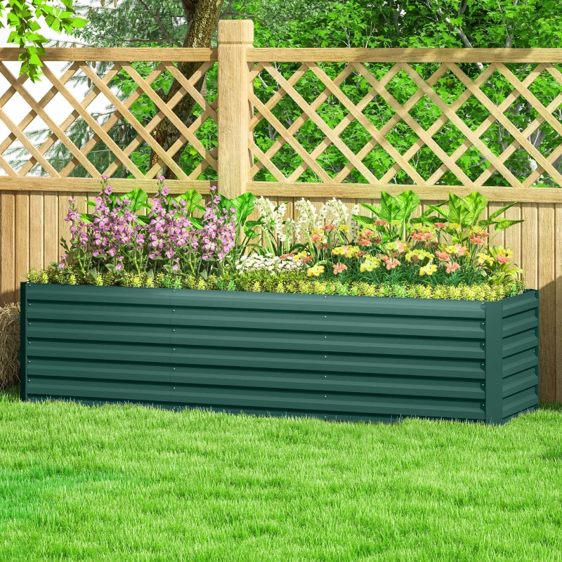 Outsunny 8x2x2ft Galvanized Raised Garden Bed Kit with Safety Edging for Flowers, Herbs and Vegetables, Green