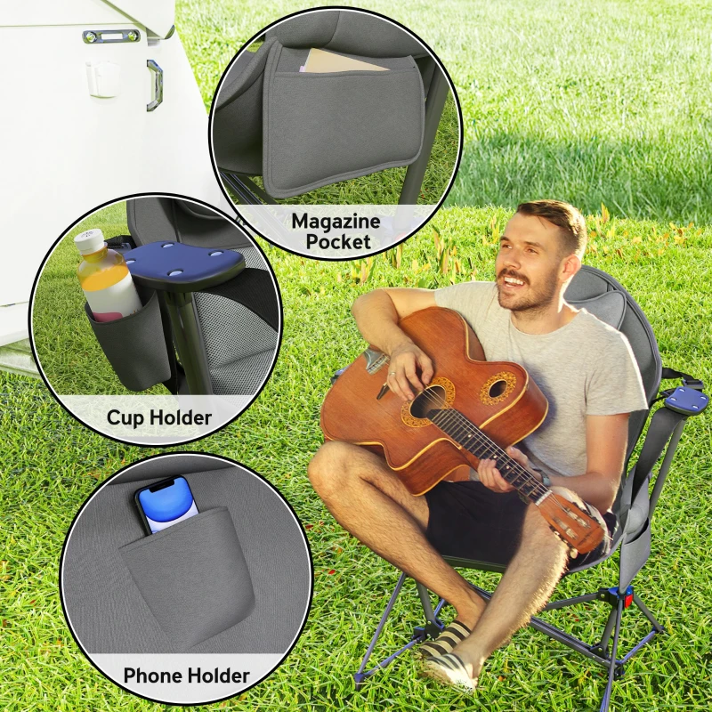 Outsunny Hammock Camping Chair Set of 2, Adjustable Back Folding Swinging Hammock Chair with Cup Holder and Padded Seat, Gray