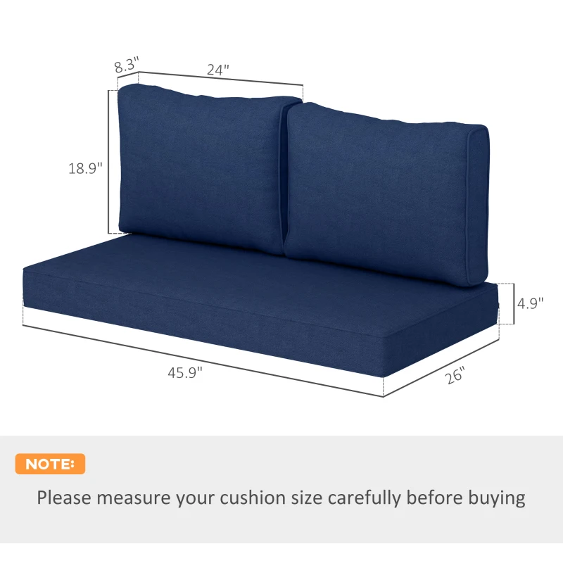 Outsunny 2 Seat Patio Furniture Cushions, 46x26x5 in, Thick Outdoor Loveseat Cushion Set with Removable Cover, Fade-Resistant Replacement Cushions for Outdoor Furniture, Couch, Bench, Swing, Navy Blue