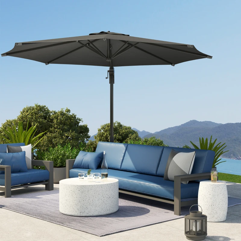 Outsunny 10' Offset Patio Umbrella Cantilever Umbrella with Aluminium Pole 360° Rotation and Tilt Adjustment, Grey