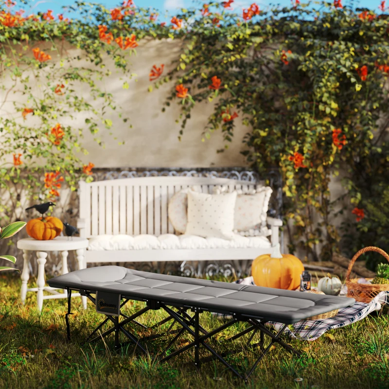 Outsunny 26.4" Wide Folding Bed, Camping Cot for Adults with Cushion, Storage Pocket, Max Load 330 LBS, Grey