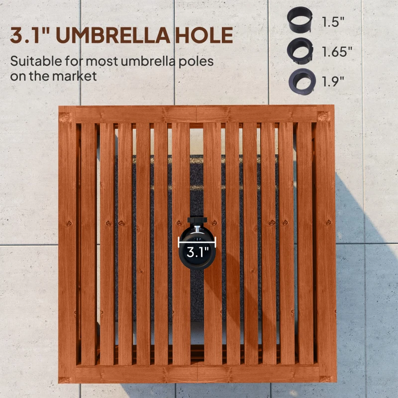 Outsunny 2-in-1 Outdoor Storage Box for Umbrella Base, Coffee End Table, Wooden Patio Umbrella Stand Table, Brown