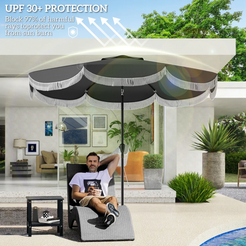 Outsunny 9FT Patio Umbrella Parasol, UPF 30+ Outdoor Market Umbrella with Crank, 8 Ribs, Push Button Tilt, Vented Patio Table Umbrella for Deck Backyard Lawn, Charcoal Grey