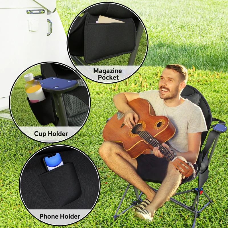 Outsunny Hammock Camping Chair Set of 2, Adjustable Back Folding Swinging Hammock Chair with Cup Holder and Padded Seat, Black