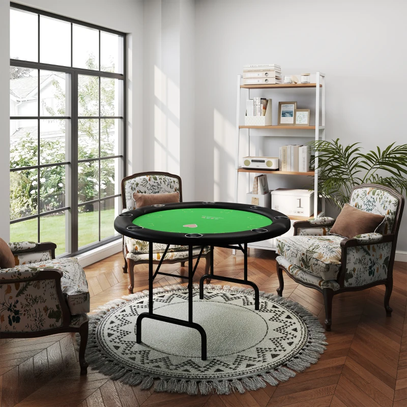 Soozier Poker Table Foldable 47" Round Casino Folding Game Table for 8 Players with Cup Holders, Green