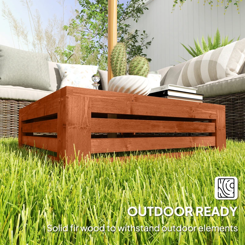 Outsunny 2-in-1 Outdoor Storage Box for Umbrella Base, Coffee End Table, Wooden Patio Umbrella Stand Table, Brown