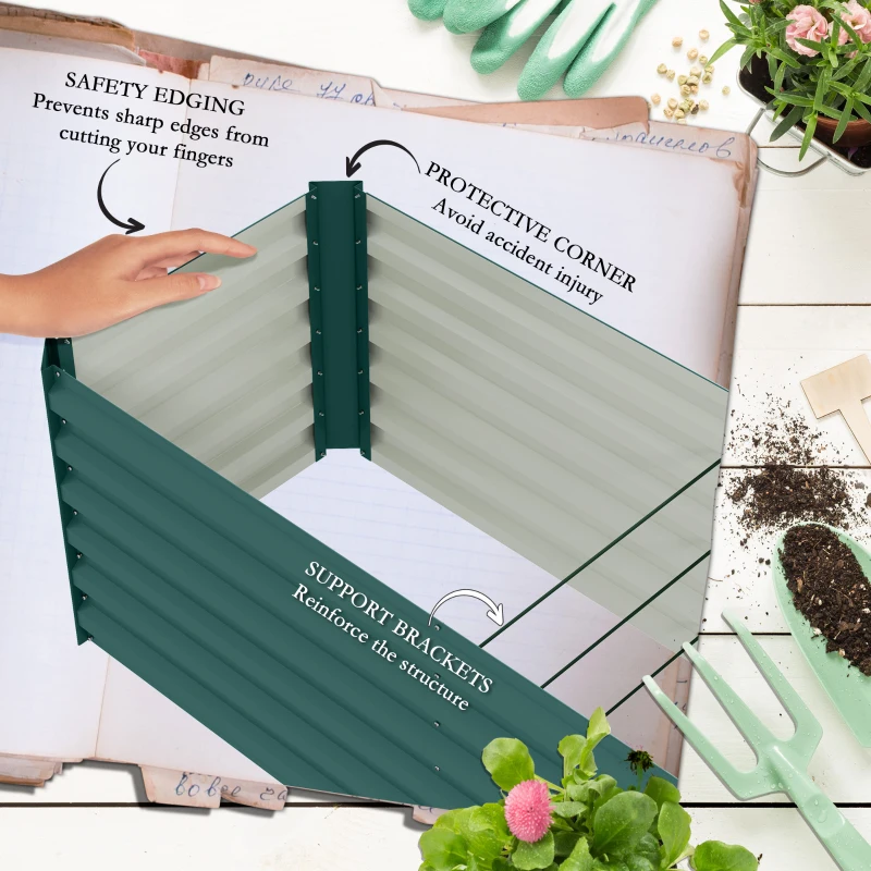 Outsunny 8x2x2ft Galvanized Raised Garden Bed Kit with Safety Edging for Flowers, Herbs and Vegetables, Green