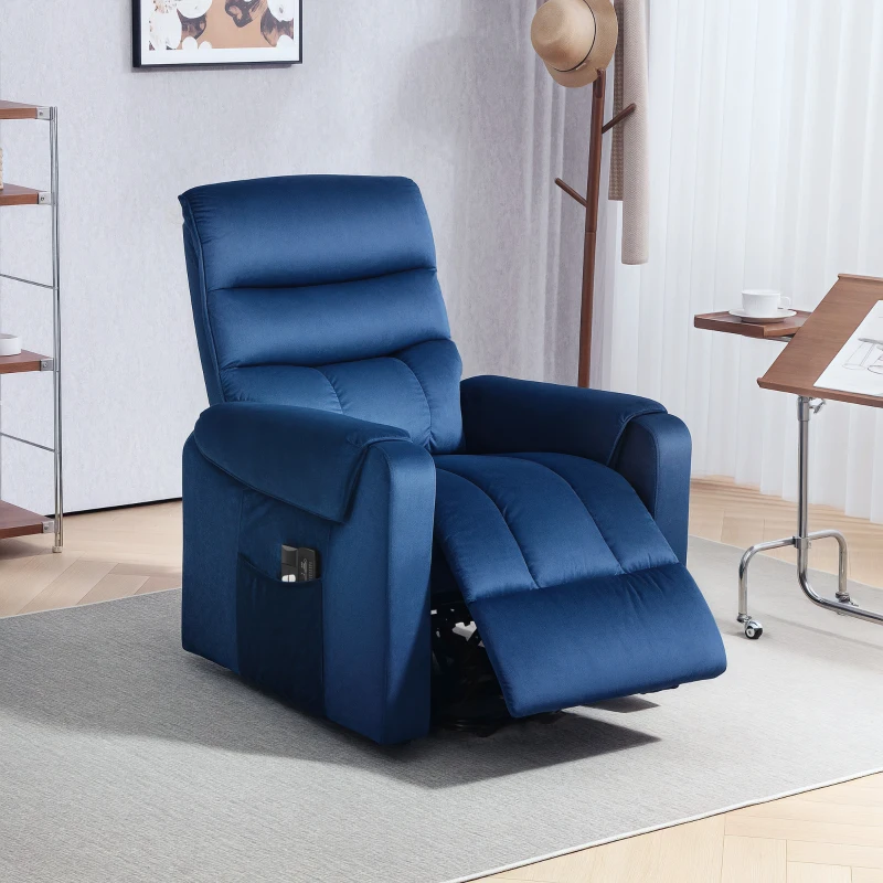HOMCOM Lift Chair for Elderly, Massage Recliner Chair with 8 Vibration Points, Footrest, Remote Control, Side Pockets Dark Blue