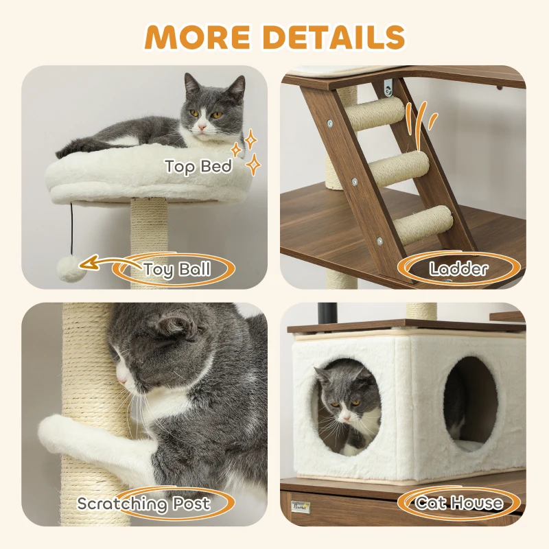 PawHut 68.5" Cat Tree with Litter Box Enclosure, 2 in 1 Cat Tower Hidden Litter Box Furniture with Scratching Posts, Brown