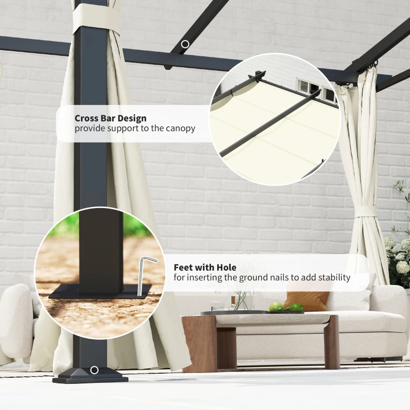 Outsunny Metal Pergola with Sliding Roof Canopy, Retractable Pergola Canopy, 10' x 10', Beige