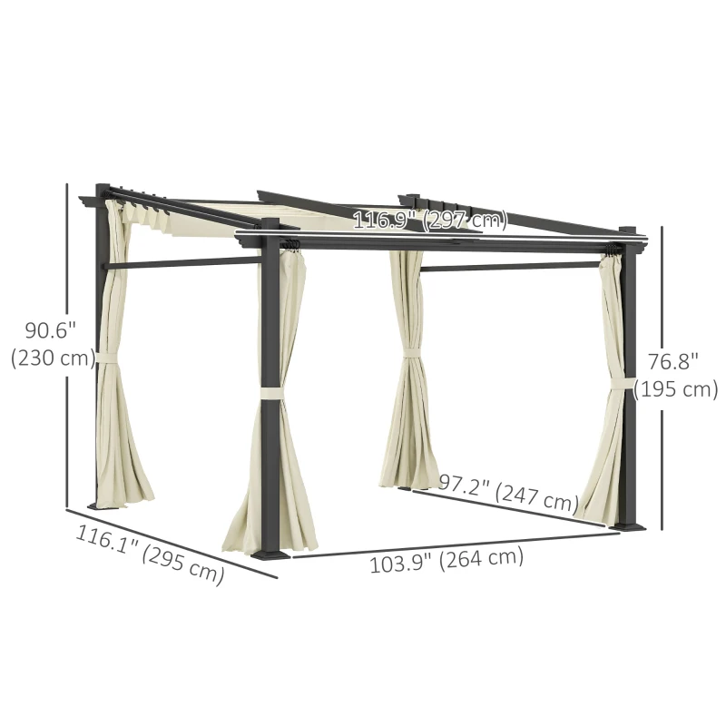 Outsunny Metal Pergola with Sliding Roof Canopy, Retractable Pergola Canopy, 10' x 10', Beige